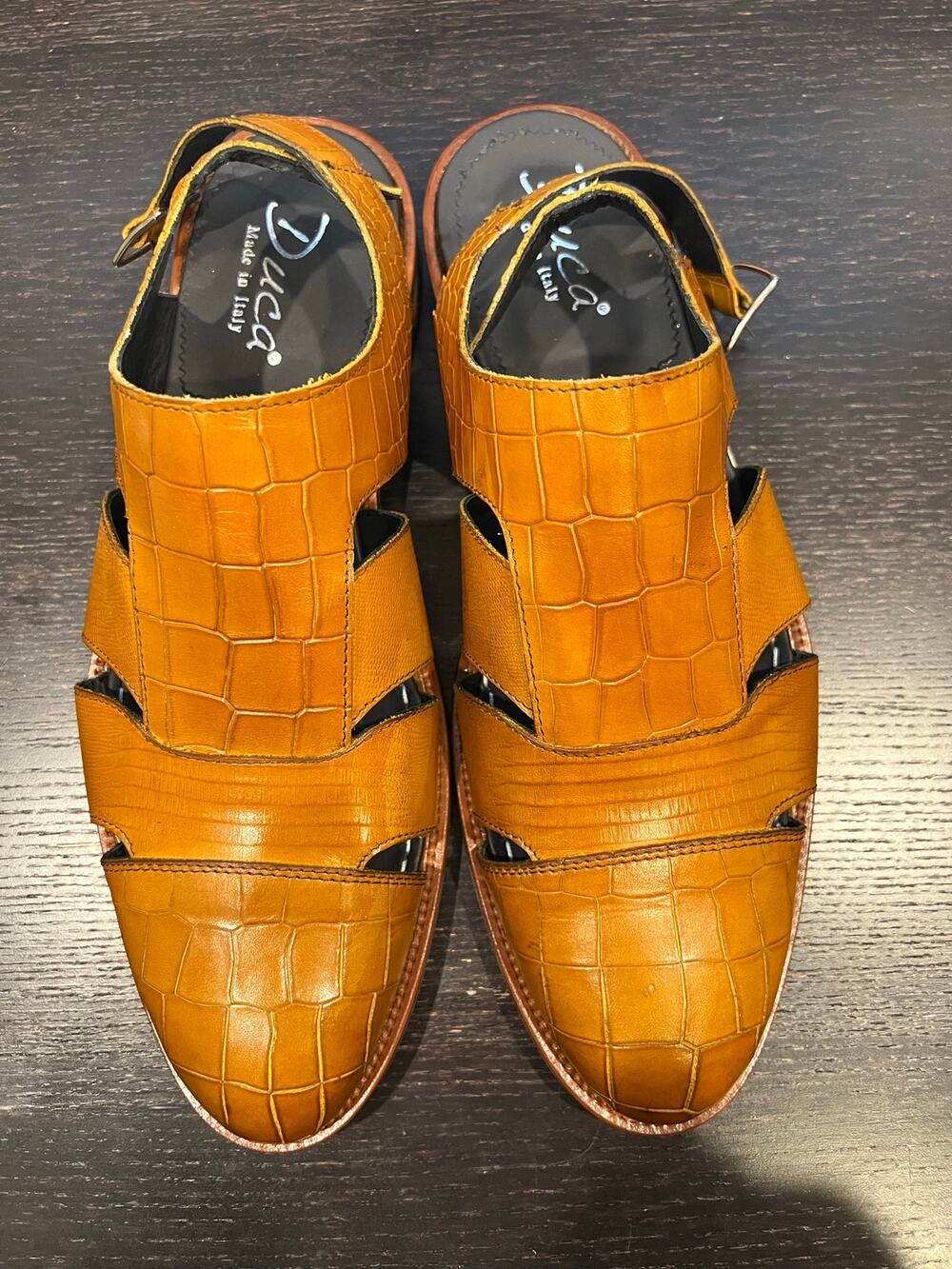 Duca Men’s Leather Sandals US 11 EU 44 Cognac Croc Made in Italy NEW
